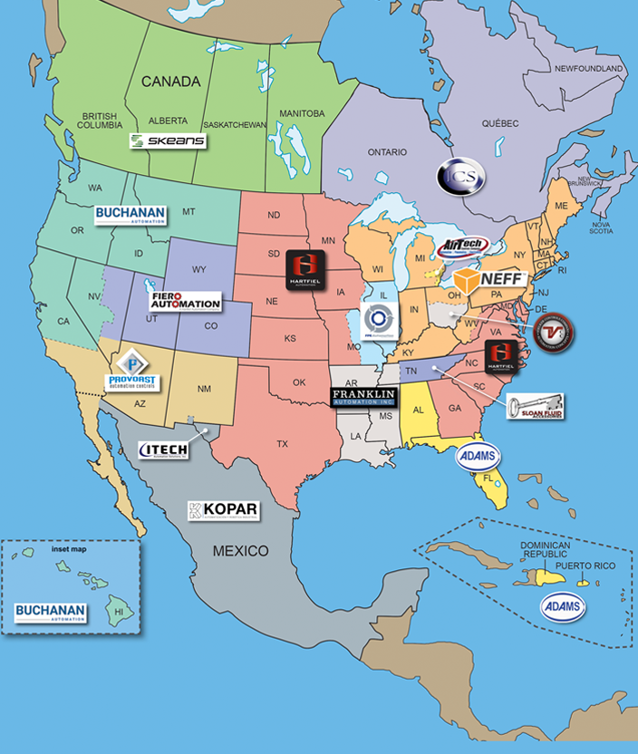 Click to expand PHD's North American Distributor Network map...